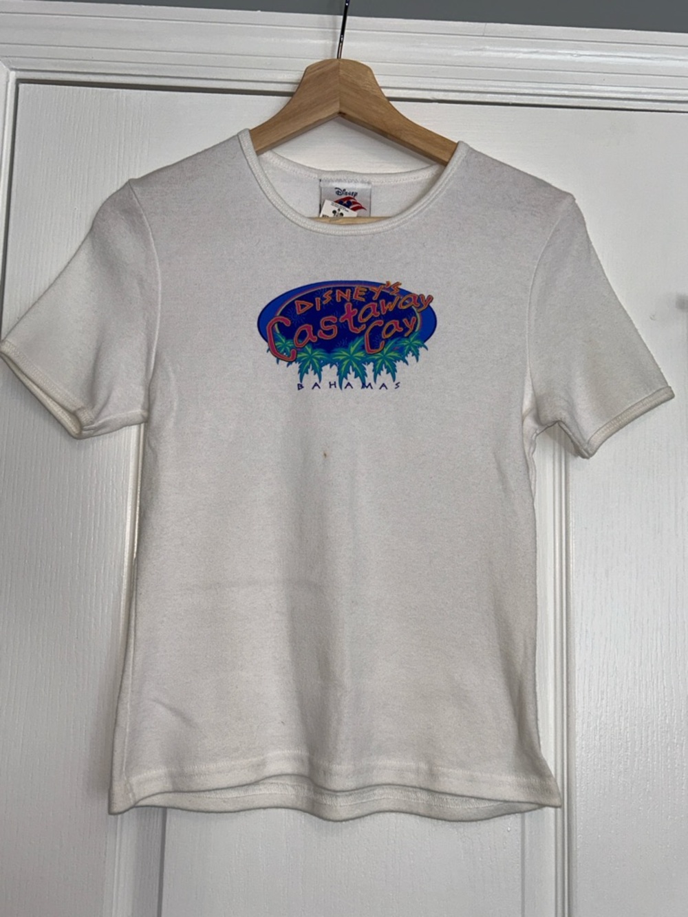 Disney White Tee with Pink and Blue Cruise Line  Castaway Cay Logo